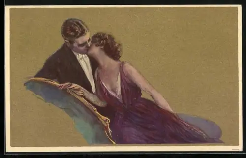 AK Sich küssendes elegantes Paar, Art Deco