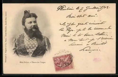 AK Thaon-les-Vosges, Madame Delait, Portrait