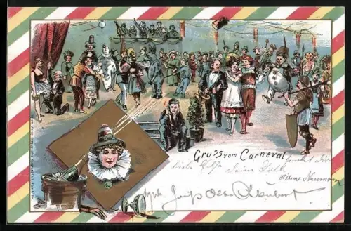 Lithographie Buntes Treiben beim Carneval