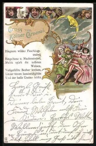 Lithographie Köln, Buntes Treiben unter dem Nachthimmel