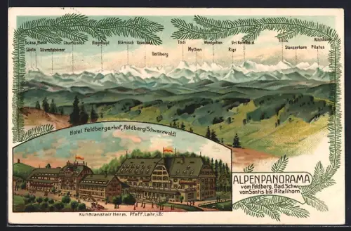 AK Feldberg /Schwarzwald, Hotel Feldbergerhof, Alpenpanorama von Säntis bis Rütlihorn