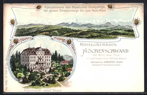Lithographie Waldshut /Baden, Höchenschwand, Hotel & Kurhaus, Eigentümer Adolf Stein, Alpenpanorama