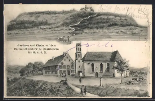 AK Spaichingen, Gasthaus und Kirche auf dem Dreifaltigkeitsberg