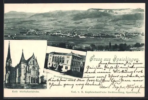 AK Spaichingen, Stadtansicht, Kath. Stadtpfarrkirche, Gewerbeschule