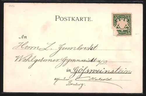 Lithographie Bamberg, Michaelsberg, Dom, St. Martin, Rathaus