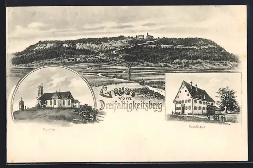 AK Dreifaltigkeitsberg, Kirche, Gasthaus, Gesamtansicht