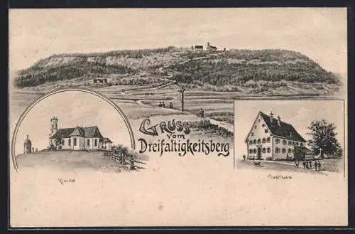 AK Dreifaltigkeitsberg, Kirche, Gasthaus, Bergansicht
