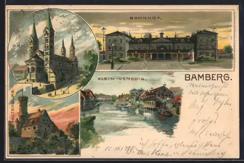 Lithographie Bamberg, Dom, Bahnhof, Altenburg, Klein-Venedig
