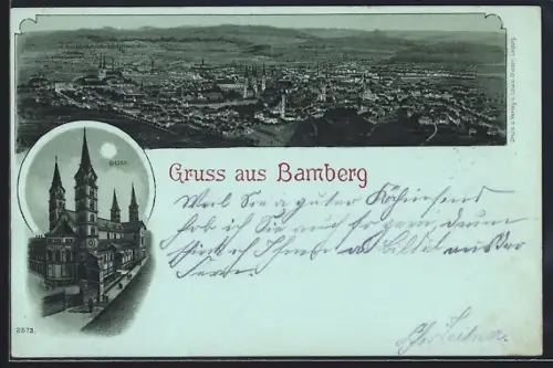 Mondschein-Lithographie Bamberg, Dom, Stadtpanorama