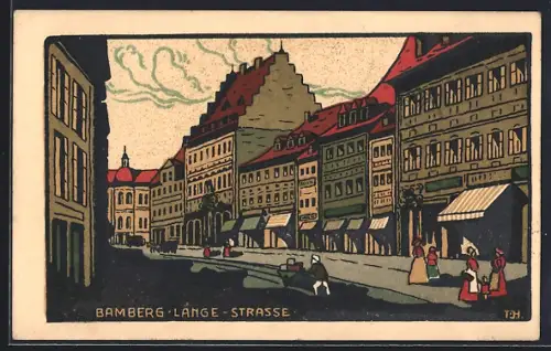 Steindruck-AK Bamberg, Lange Strasse