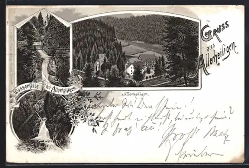 Vorläufer-Lithographie Allerheiligen, 1895, Wasserfälle, Talansicht