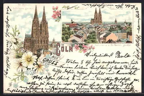 Lithographie Cöln, Dom, Gesamtansicht