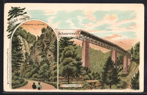 Lithographie Höllental /Schwarzwald, Hirschsprung, Ravenna-Viadukt
