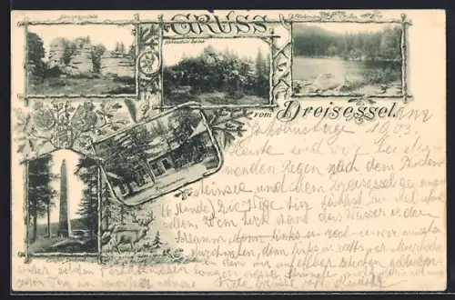 AK Dreisessel, Dreisesselfels, Restaurant, Stifter Denkmal