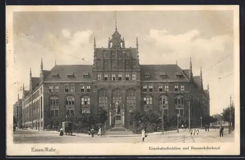 AK Essen /Ruhr, Eisenbahndirektion und Bismarckdenkmal