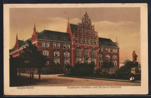 AK Essen /Ruhr, Eisenbahn-Direktion und Bismarck-Denkmal