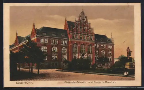 AK Essen /Ruhr, Eisenbahn-Direktion und Bismarck-Denkmal