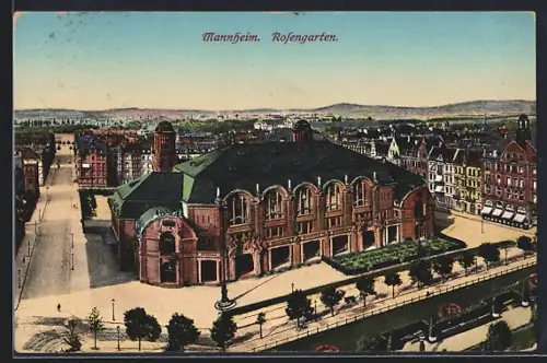 AK Mannheim, Rosengarten aus der Vogelschau