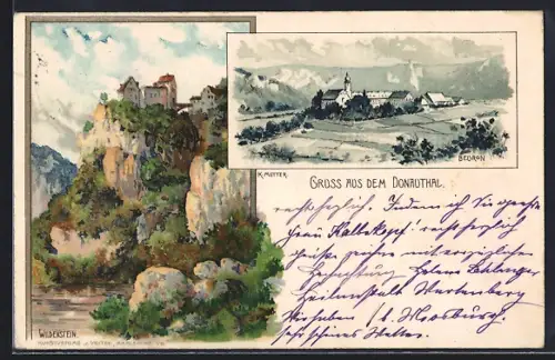 Künstler-AK K. Mutter: Beuron, Ortsrand, Wildenstein im Donautal