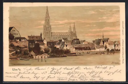 Künstler-AK Ulm a. D., Münster aus der Ferne