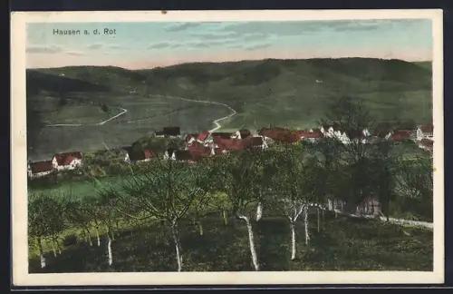AK Hausen a. d. Rot, Ortsansicht mit Talblick