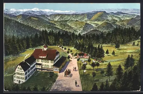 AK Zuflucht Oppenau, Kurhaus Zuflucht C. Schmelzle mit Strasse aus der Vogelschau