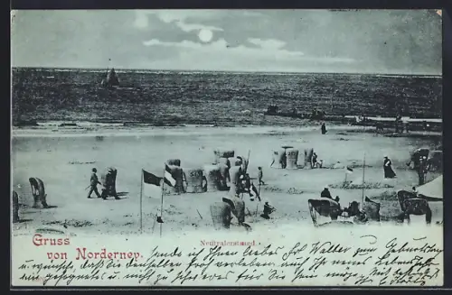 Mondschein-AK Norderney, Der Neutralerstrand mit Seebrücke