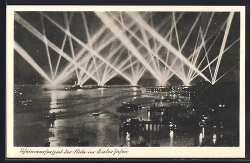 AK Kiel, Scheinwerferspiel der Flotte im Kriegshafen der Kriegsmarine