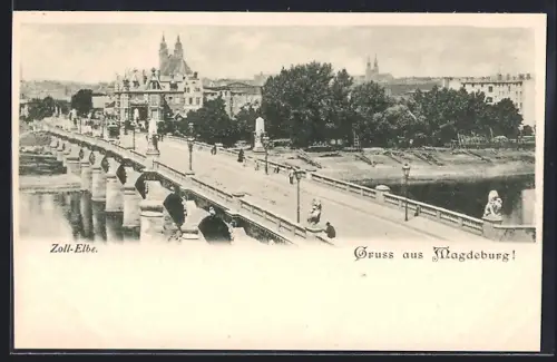 AK Magdeburg, Zoll-Elbe mit Blick zur Kirche