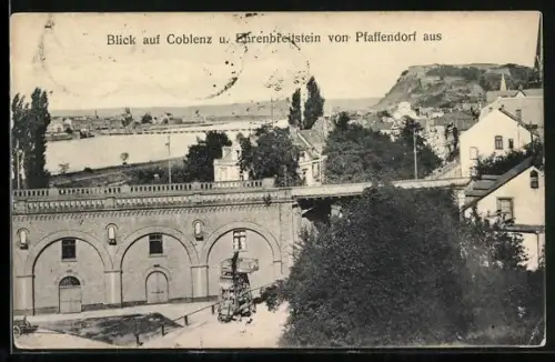 AK Coblenz, Blick auf Ehrenbreitstein und Rhein von Pfaffendorf aus