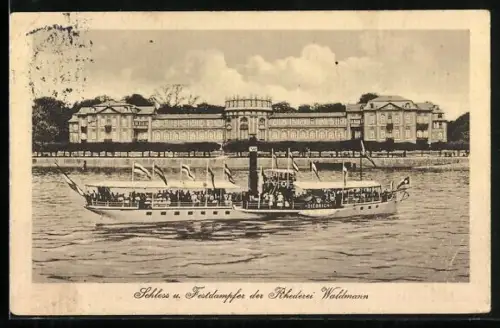 AK Biebrich a. Rh., Schloss und Festdampfer der Reederei Waldmann