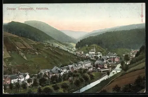 AK Katzhütte /Oberes Schwarzatal, Ortsansicht entlang der Schwarza