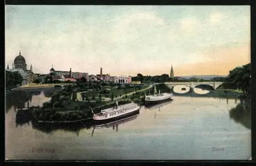 AK Potsdam, Havel-Panorama, Dampfschiffe, Brücke