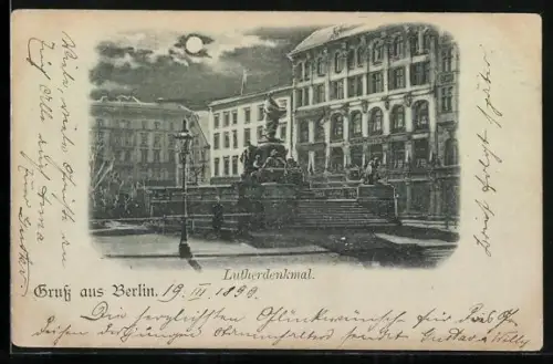Mondschein-AK Berlin, Neuer Markt mit Lutherdenkmal