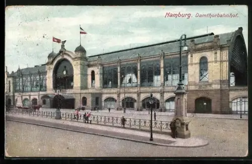AK Hamburg-Rotherbaum, Dammtorbahnhof mit Vorplatz