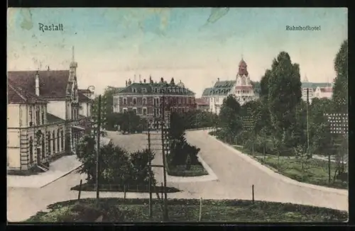 AK Rastatt, Bahnhofhotel und Bahnhof