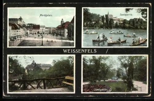 AK Weissenfels, Marktplatz, Saalepartie, Schloss Augustusburg, Stadtgarten