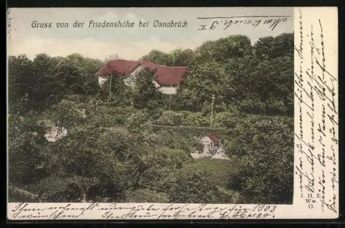 AK Osnabrück, Friedenshöhe, Gartenanlage, Gebäude im Grünen