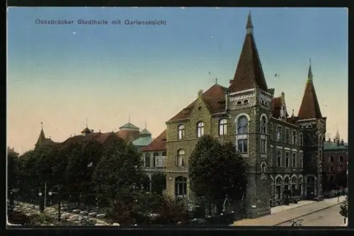 AK Osnabrück, Stadthalle, Gartenansicht