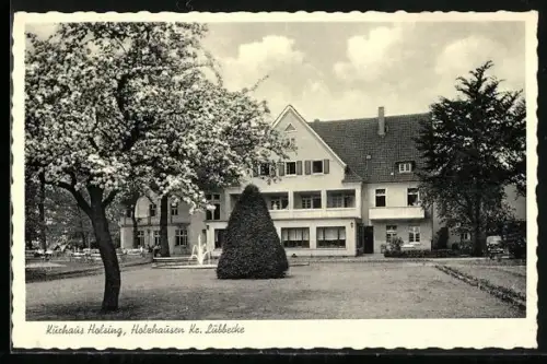 AK Holzhausen /Lübbecke, Kurhaus Holsing, Gartenansicht, Brunnen