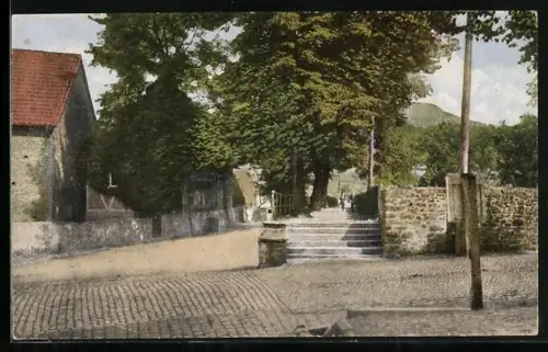 AK Lübbecke i. W., An der Feuerrenne, Strassenansicht, Treppenaufgang, Bäume