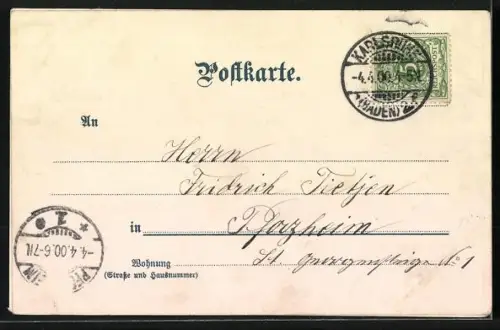 Lithographie Karlsruhe, Marktplatz mit Brunnen