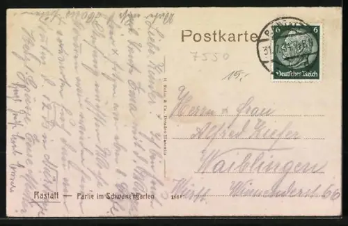 AK Rastatt, Partie im Schwanengarten