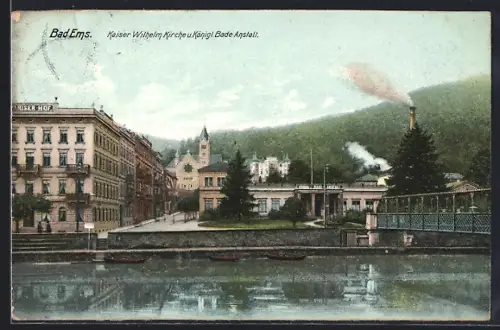 AK Bad Ems, Kaiser Wilhelm Kirche, Königl. Bade Anstalt