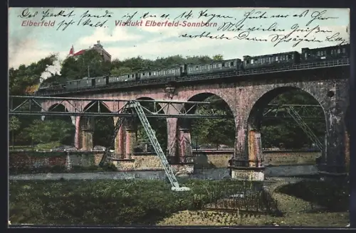 AK Elberfeld, Viadukt Elberfeld-Sonnborn, Eisenbahnbrücke, Zug