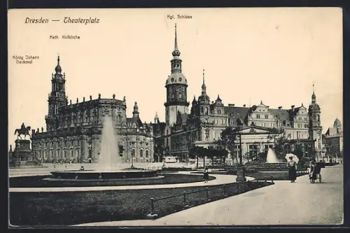 AK Dresden, Theaterplatz, Kath. Hofkirche, König Johann Denkmal, Königliches Schloss