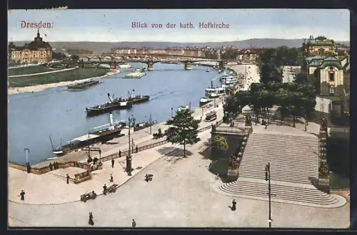 AK Dresden, Blick von der kath. Hofkirche auf Elbe und Augustusbrücke