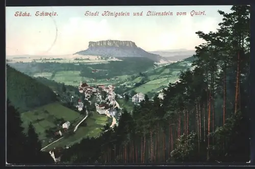AK Königstein /Sächs. Schweiz, Stadt Königstein und Lilienstein vom Quirl