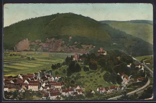 AK Neckarsteinach, Auf dem Plateau des Bergrückens die Burgen der Landschaften von Steinach