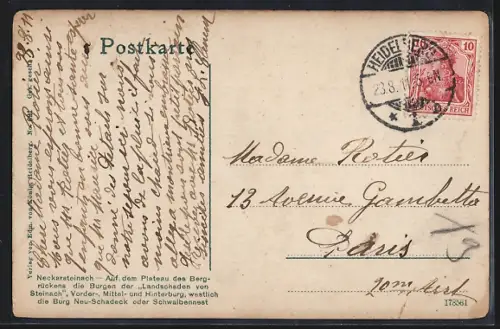 AK Neckarsteinach, Auf dem Plateau des Bergrückens die Burgen der Landschaften von Steinach